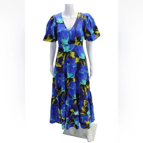 Christopher John Rogers Dresses | Christopher John Rogers Floral Tiered Puff Sleeve Dress | Color: Blue/Green | Size: 6 | Hangerhunter's Closet
